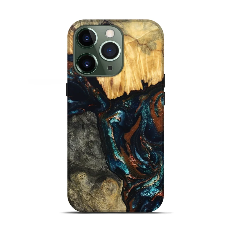 iPhone 13 Pro Wood Live Edge Phone Case - Boyd (Teal & Gold, 829843)