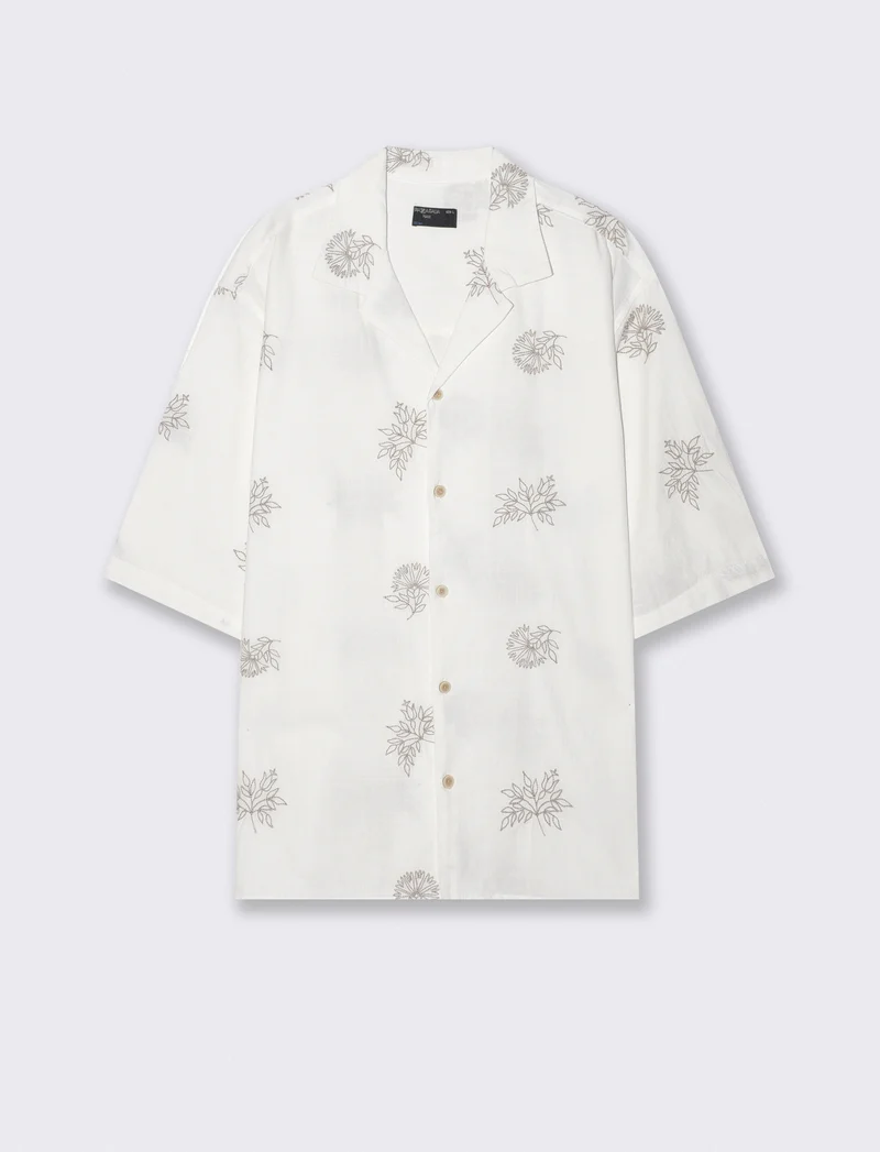 Camicia boxy fit in cotone ricamato - Beige ecru