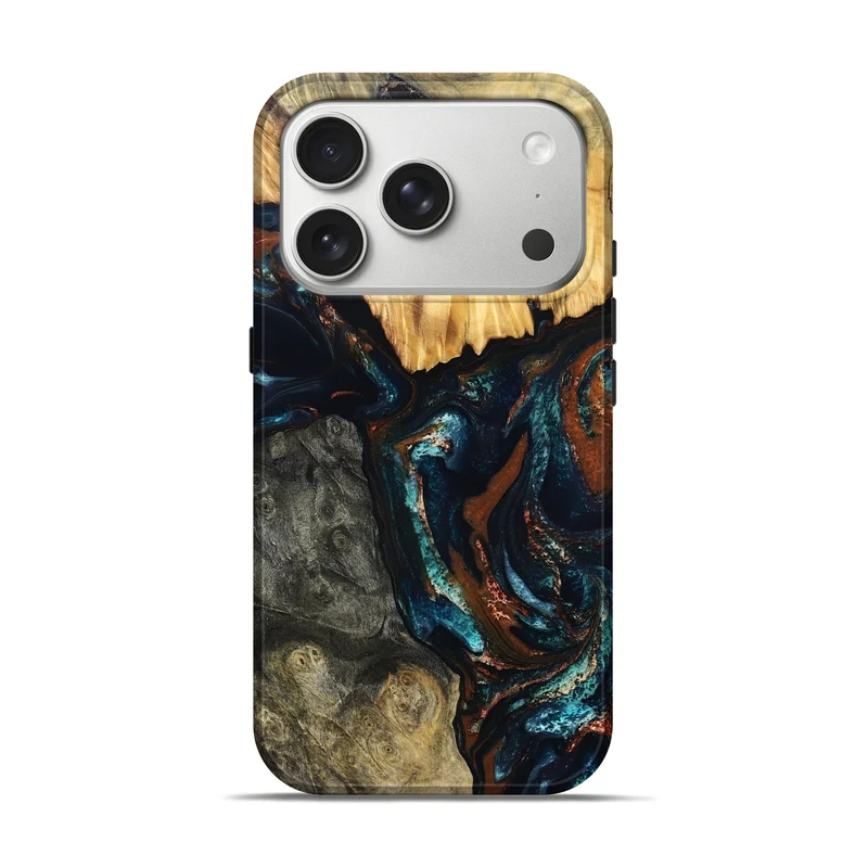 iPhone 17 Pro Wood Live Edge Phone Case - Boyd (Teal & Gold, 829843)