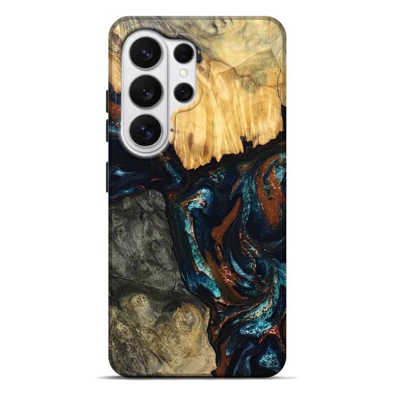 Galaxy S26 Ultra Wood Live Edge Phone Case - Boyd (Teal & Gold, 829843)
