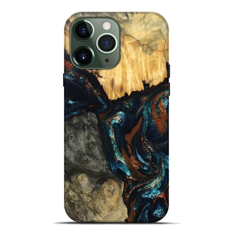 iPhone 13 Pro Max Wood Live Edge Phone Case - Boyd (Teal & Gold, 829843)
