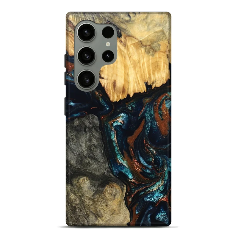 Galaxy S24 Ultra Wood Live Edge Phone Case - Boyd (Teal & Gold, 829843)