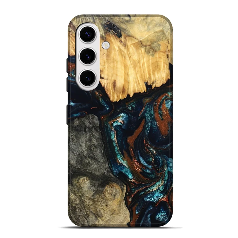 Galaxy S25 Plus Wood Live Edge Phone Case - Boyd (Teal & Gold, 829843)