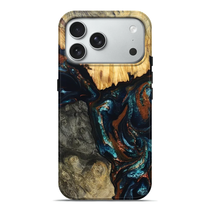 iPhone 18 Pro Max Wood Live Edge Phone Case - Boyd (Teal & Gold, 829843)