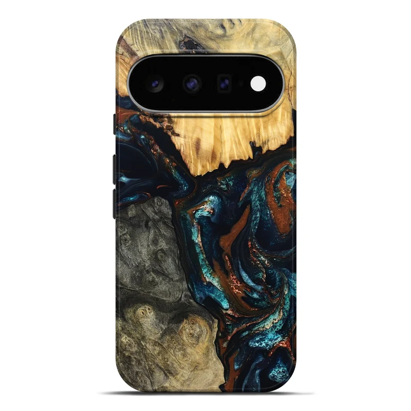 Pixel 11 Pro XL Wood Live Edge Phone Case - Boyd (Teal & Gold, 829843)