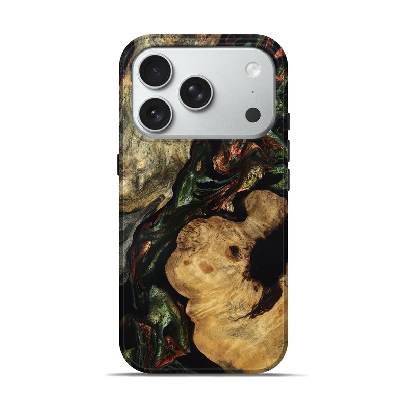 iPhone 18 Pro Wood Live Edge Phone Case - Grace (Green, 829842)