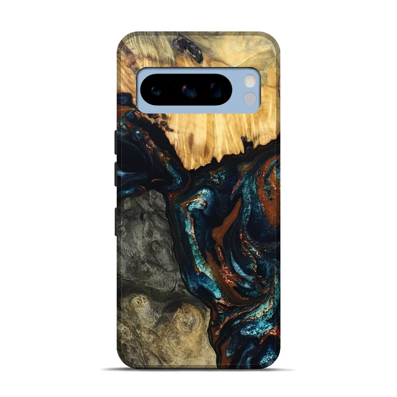 Pixel 8 Pro Wood Live Edge Phone Case - Boyd (Teal & Gold, 829843)