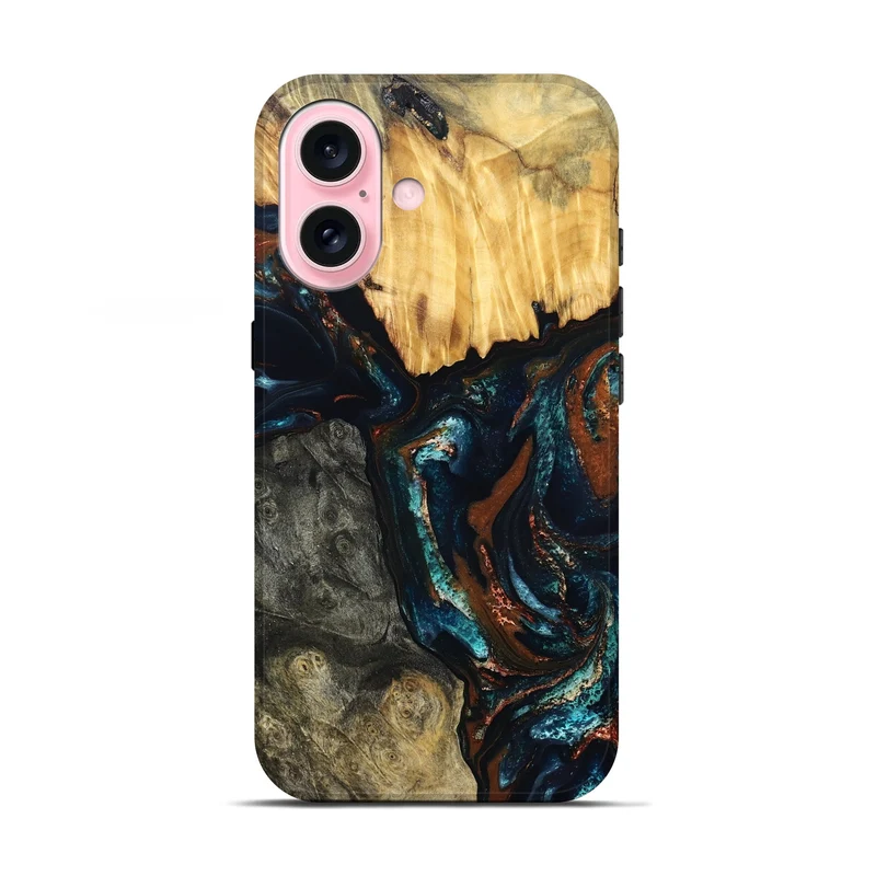 iPhone 17 Wood Live Edge Phone Case - Boyd (Teal & Gold, 829843)