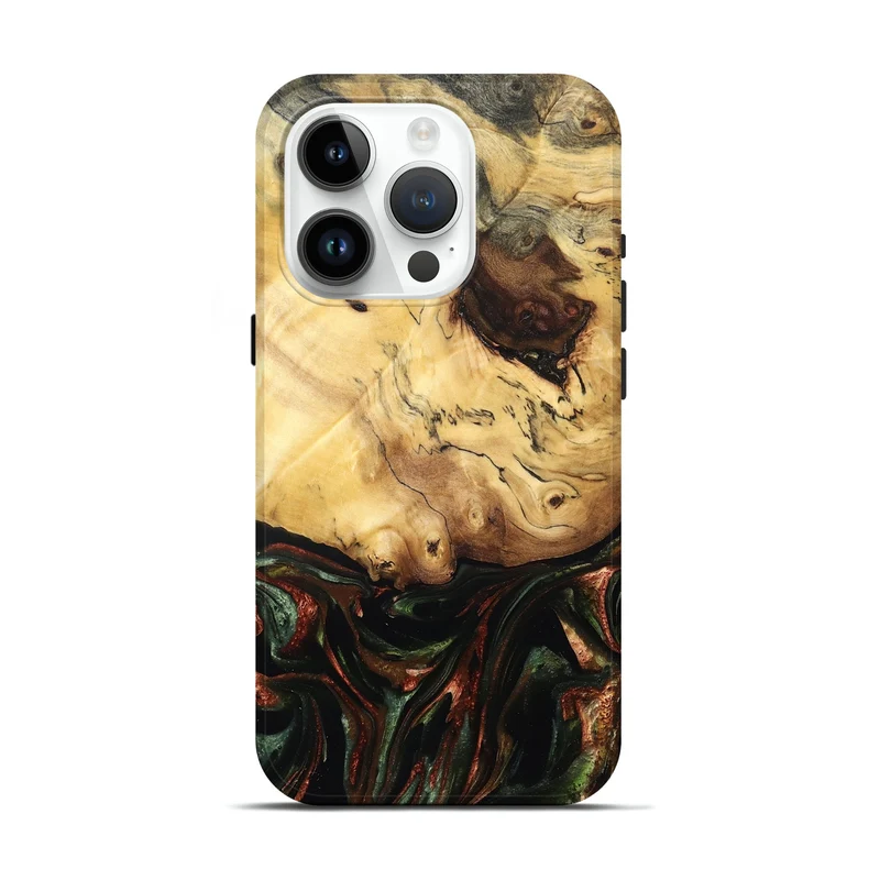 iPhone 15 Pro Wood Live Edge Phone Case - Aron (Green, 829840)
