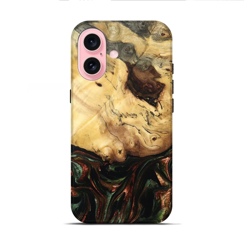 iPhone 16 Wood Live Edge Phone Case - Aron (Green, 829840)