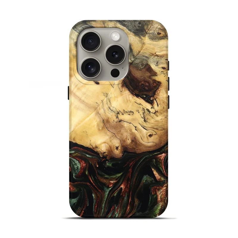 iPhone 16 Pro Wood Live Edge Phone Case - Aron (Green, 829840)