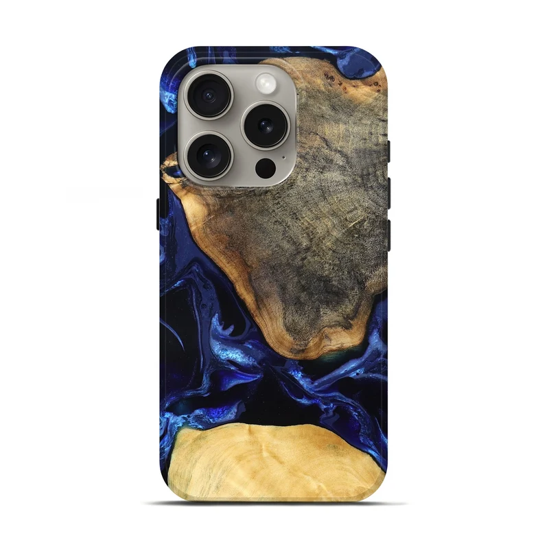 iPhone 16 Pro Wood Live Edge Phone Case - Coretta (Blue, 829841)