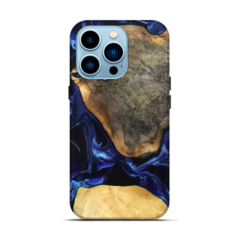 iPhone 14 Pro Wood Live Edge Phone Case - Coretta (Blue, 829841)
