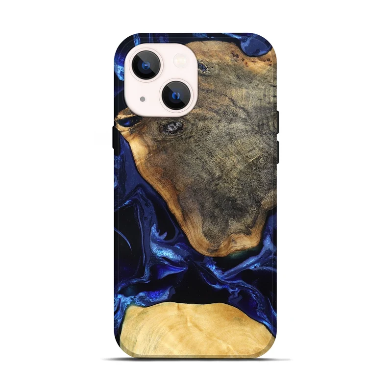 iPhone 14 Wood Live Edge Phone Case - Coretta (Blue, 829841)