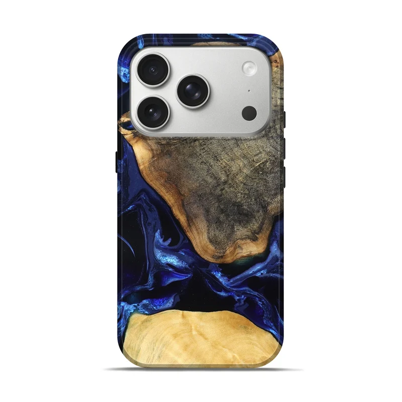 iPhone 17 Pro Wood Live Edge Phone Case - Coretta (Blue, 829841)