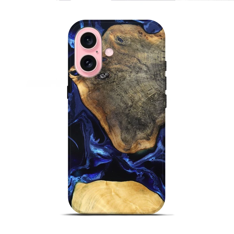 iPhone 16 Wood Live Edge Phone Case - Coretta (Blue, 829841)