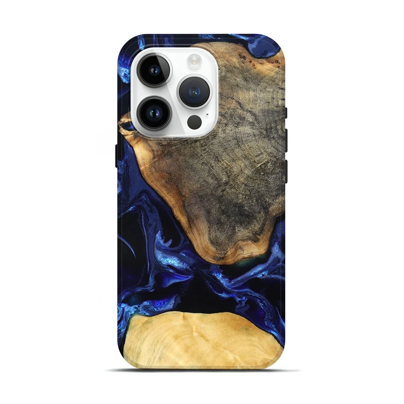iPhone 15 Pro Wood Live Edge Phone Case - Coretta (Blue, 829841)