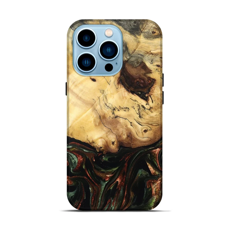iPhone 14 Pro Wood Live Edge Phone Case - Aron (Green, 829840)
