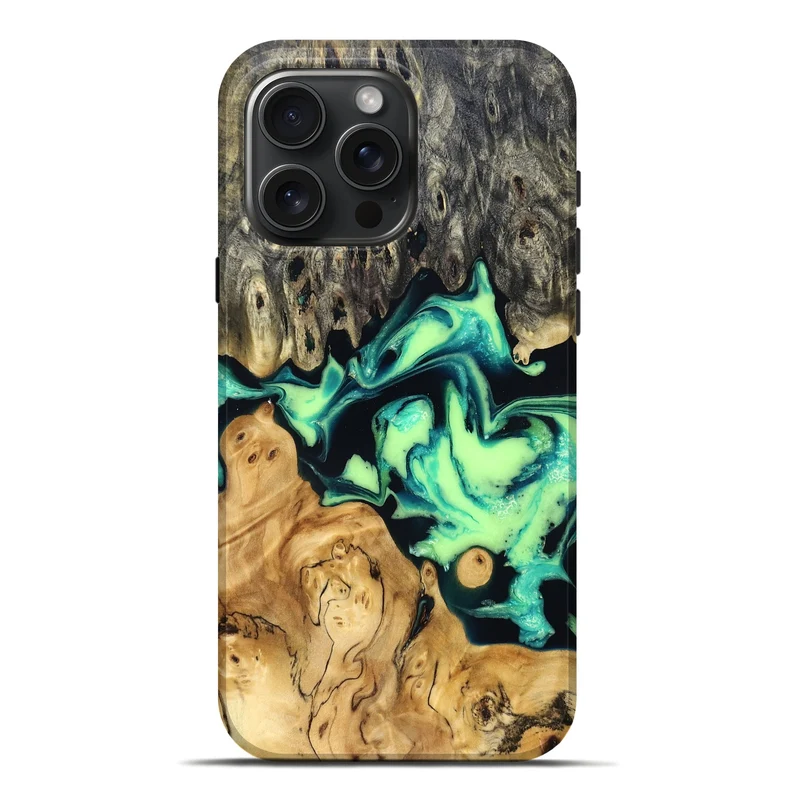 iPhone 16 Pro Max Wood Live Edge Phone Case - Tony (Green, 829825)