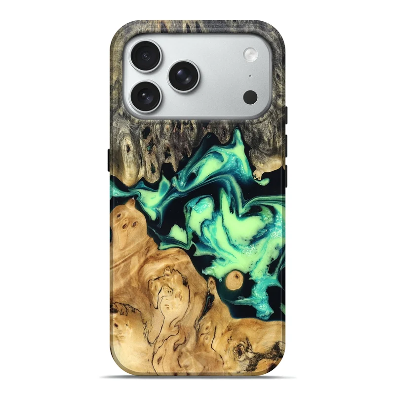 iPhone 18 Pro Max Wood Live Edge Phone Case - Tony (Green, 829825)
