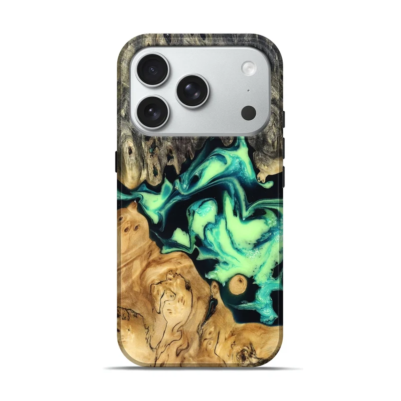 iPhone 18 Pro Wood Live Edge Phone Case - Tony (Green, 829825)