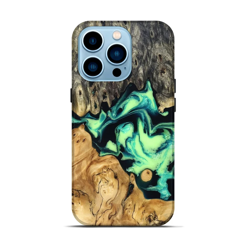 iPhone 14 Pro Wood Live Edge Phone Case - Tony (Green, 829825)