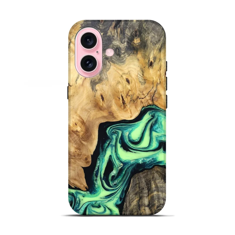 iPhone 17 Wood Live Edge Phone Case - Mikael (Green, 829824)