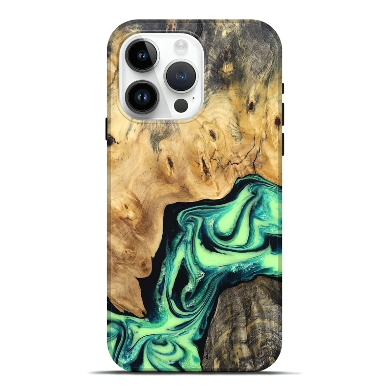 iPhone 15 Pro Max Wood Live Edge Phone Case - Mikael (Green, 829824)