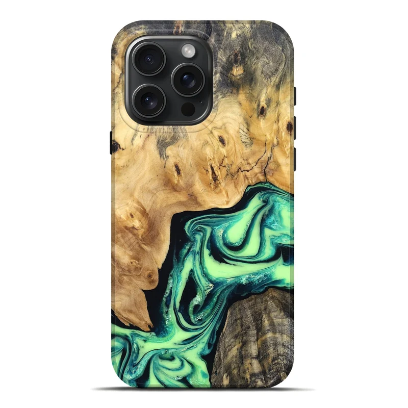 iPhone 16 Pro Max Wood Live Edge Phone Case - Mikael (Green, 829824)