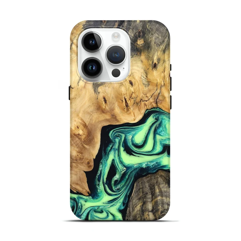 iPhone 15 Pro Wood Live Edge Phone Case - Mikael (Green, 829824)