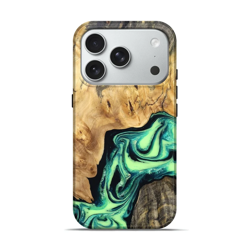 iPhone 18 Pro Wood Live Edge Phone Case - Mikael (Green, 829824)