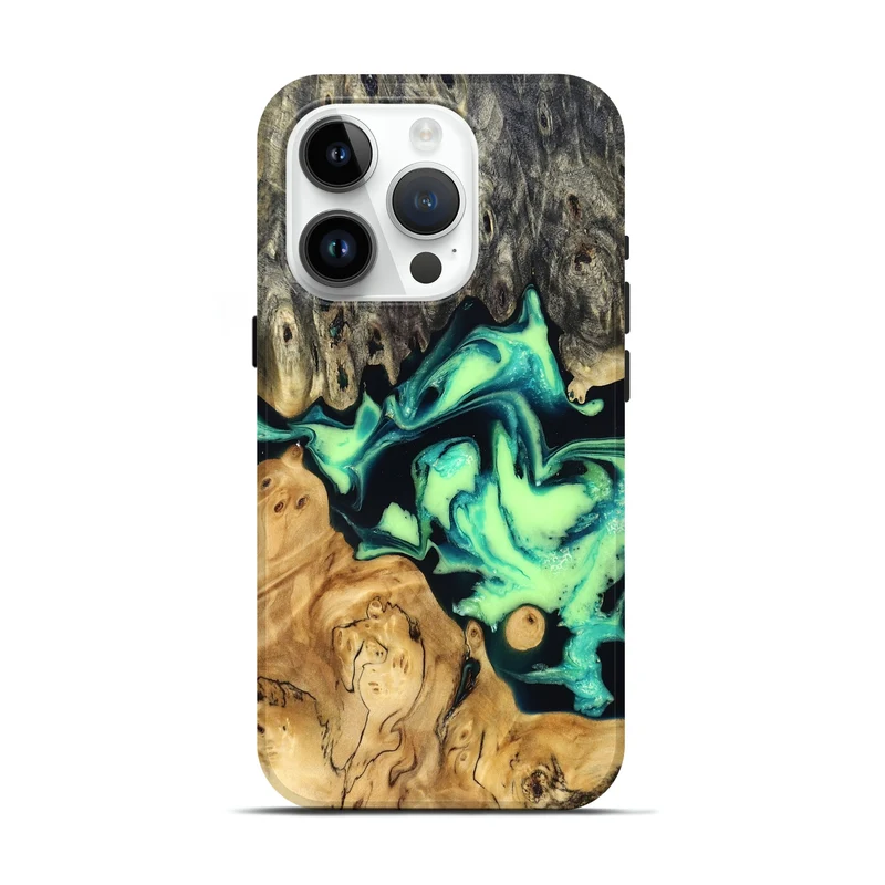 iPhone 15 Pro Wood Live Edge Phone Case - Tony (Green, 829825)