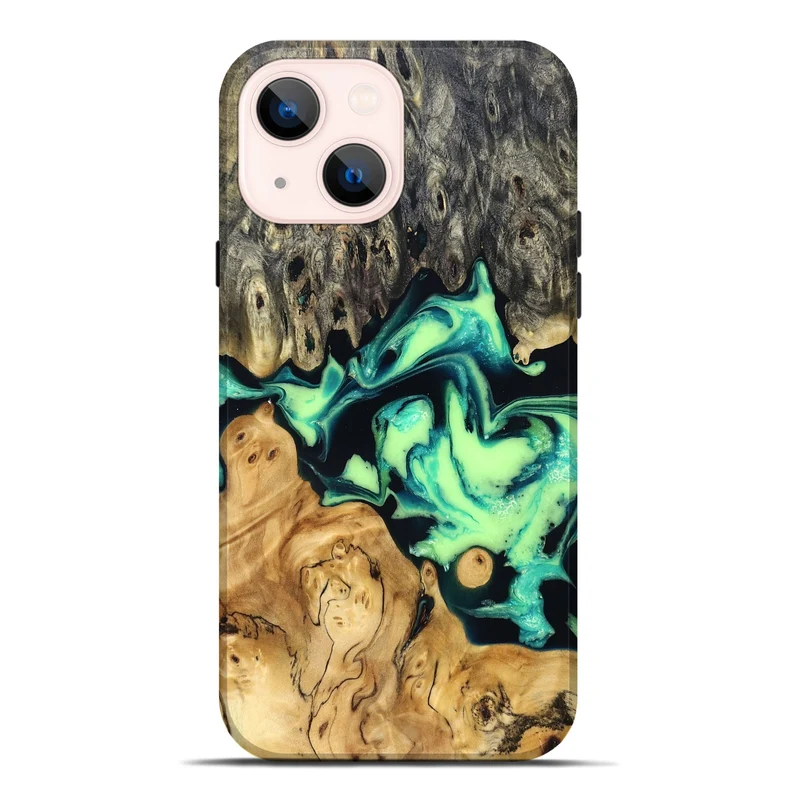 iPhone 14 Plus Wood Live Edge Phone Case - Tony (Green, 829825)