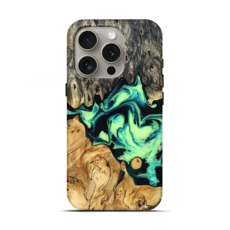 iPhone 16 Pro Wood Live Edge Phone Case - Tony (Green, 829825)