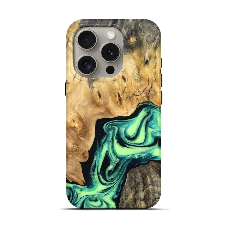 iPhone 16 Pro Wood Live Edge Phone Case - Mikael (Green, 829824)
