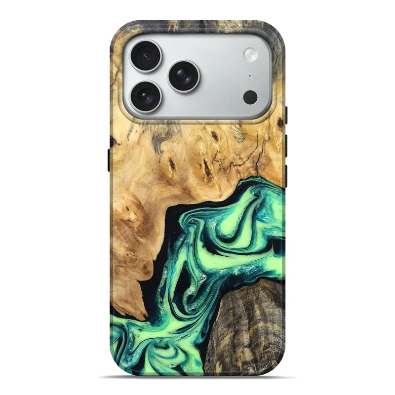 iPhone 18 Pro Max Wood Live Edge Phone Case - Mikael (Green, 829824)