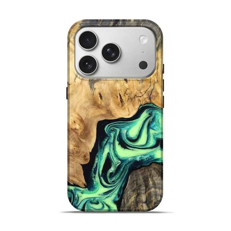 iPhone 17 Pro Wood Live Edge Phone Case - Mikael (Green, 829824)