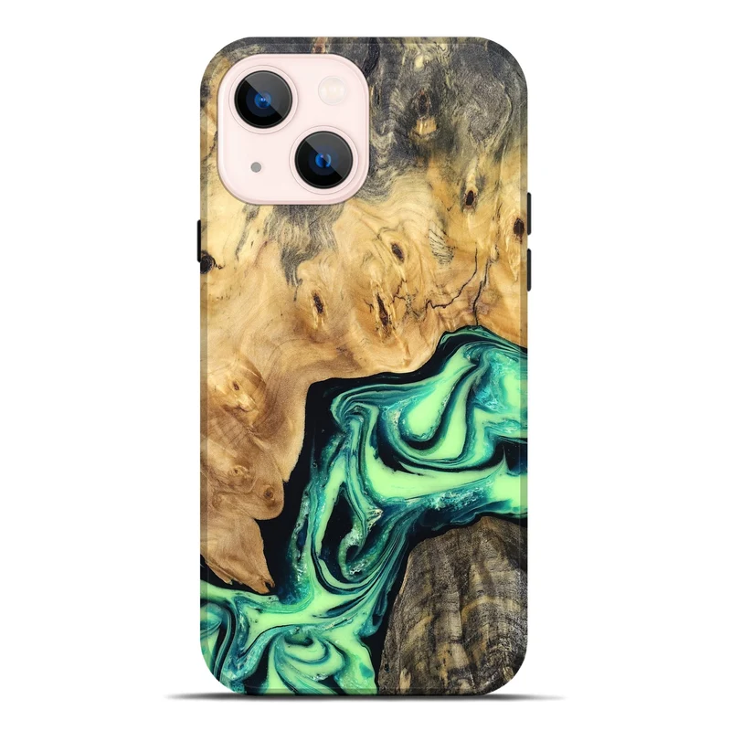 iPhone 14 Plus Wood Live Edge Phone Case - Mikael (Green, 829824)