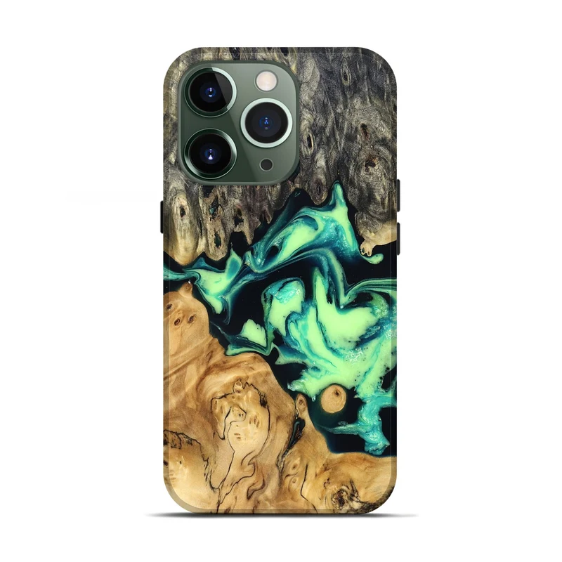 iPhone 13 Pro Wood Live Edge Phone Case - Tony (Green, 829825)