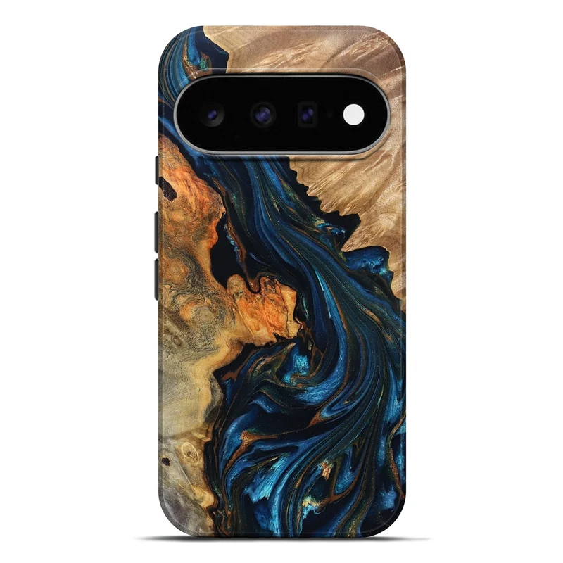 Pixel 11 Pro XL Wood Live Edge Phone Case - Ruth (Teal & Gold, 829791)