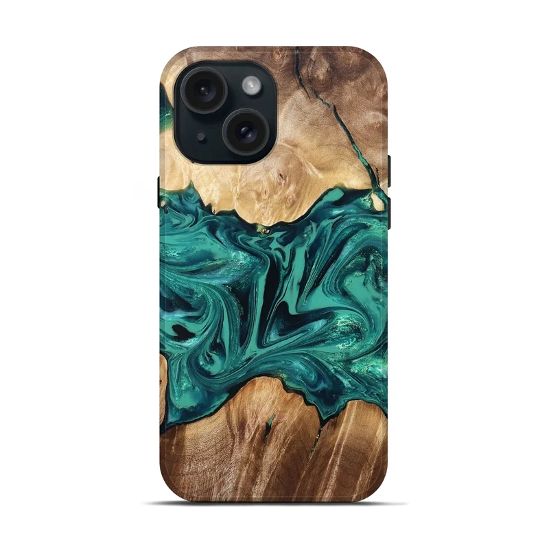 iPhone 15 Wood Live Edge Phone Case - Nash (Green, 829790)