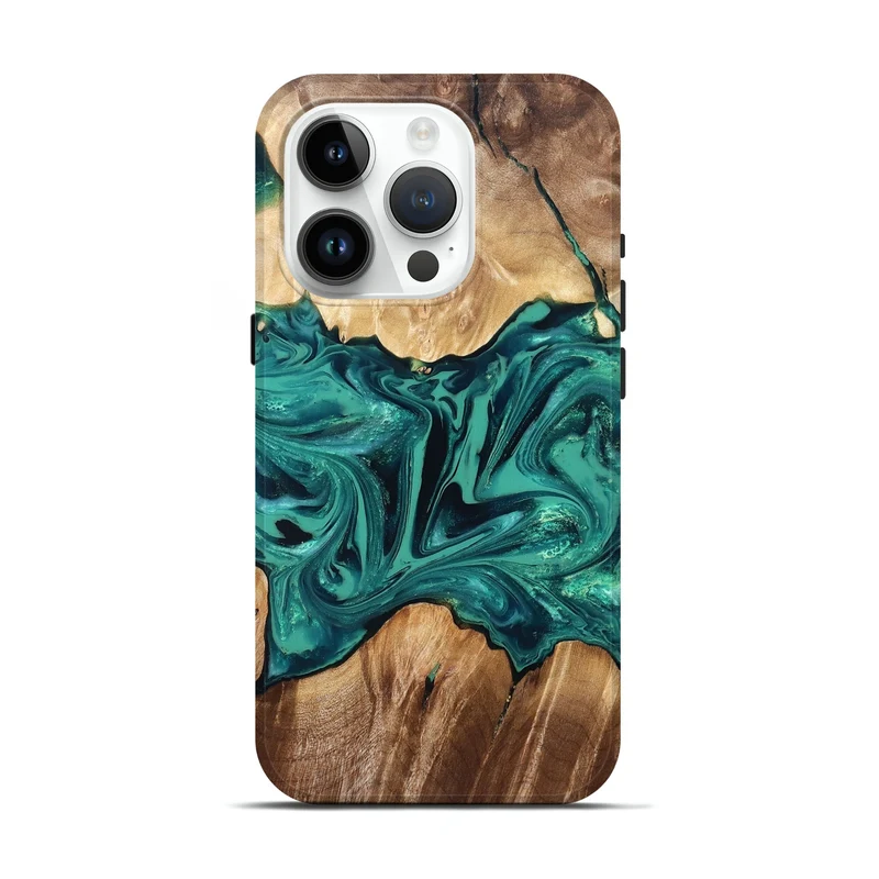 iPhone 15 Pro Wood Live Edge Phone Case - Nash (Green, 829790)
