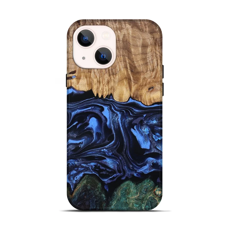 iPhone 14 Wood Live Edge Phone Case - Shmuel (Blue, 829807)
