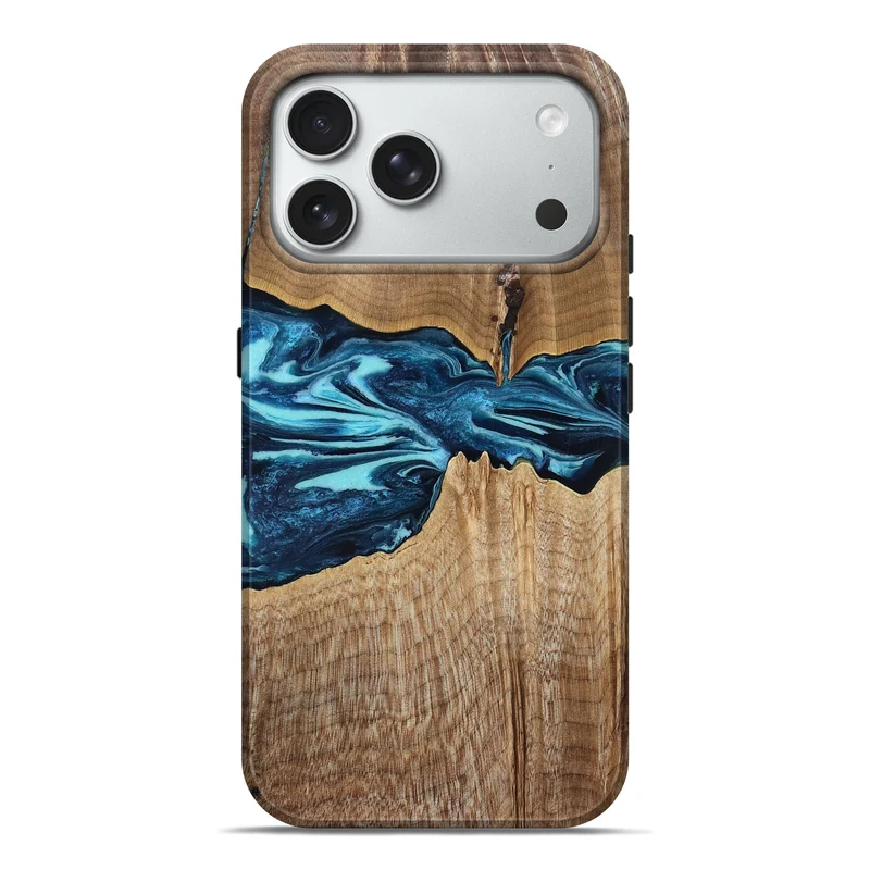 iPhone 18 Pro Max Wood Live Edge Phone Case - Zackary (Blue, 829804)