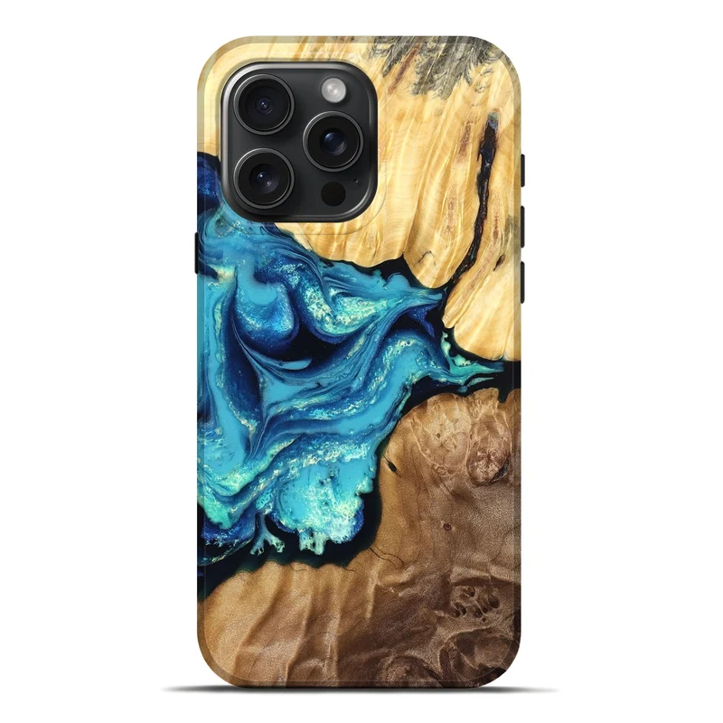 iPhone 16 Pro Max Wood Live Edge Phone Case - Ludie (Blue, 829795)