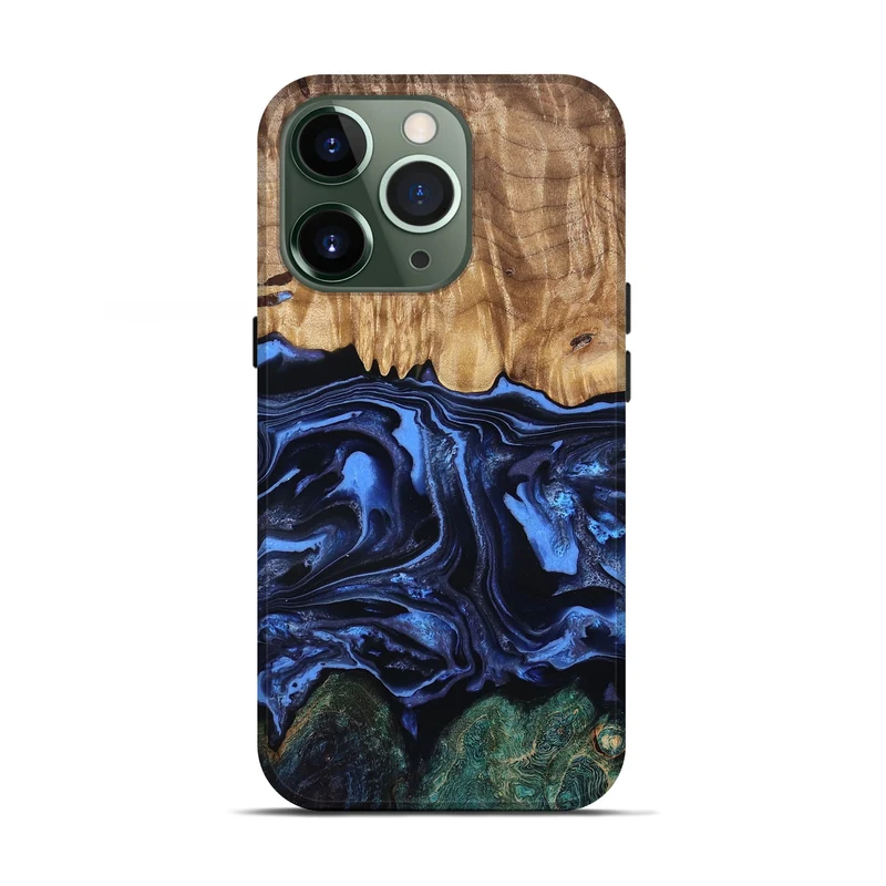iPhone 13 Pro Wood Live Edge Phone Case - Shmuel (Blue, 829807)