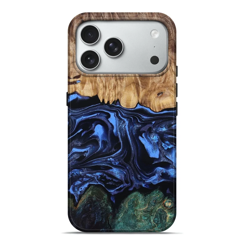 iPhone 18 Pro Max Wood Live Edge Phone Case - Shmuel (Blue, 829807)