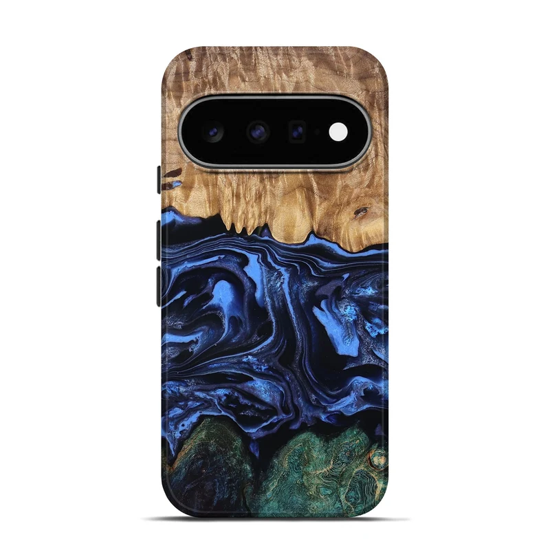 Pixel 11 Pro Wood Live Edge Phone Case - Shmuel (Blue, 829807)