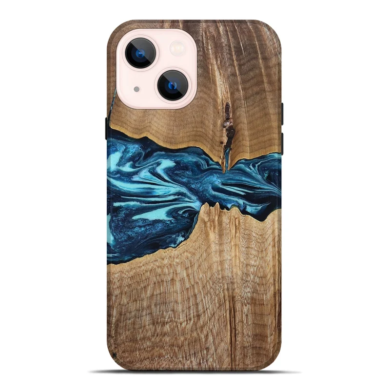 iPhone 14 Plus Wood Live Edge Phone Case - Zackary (Blue, 829804)