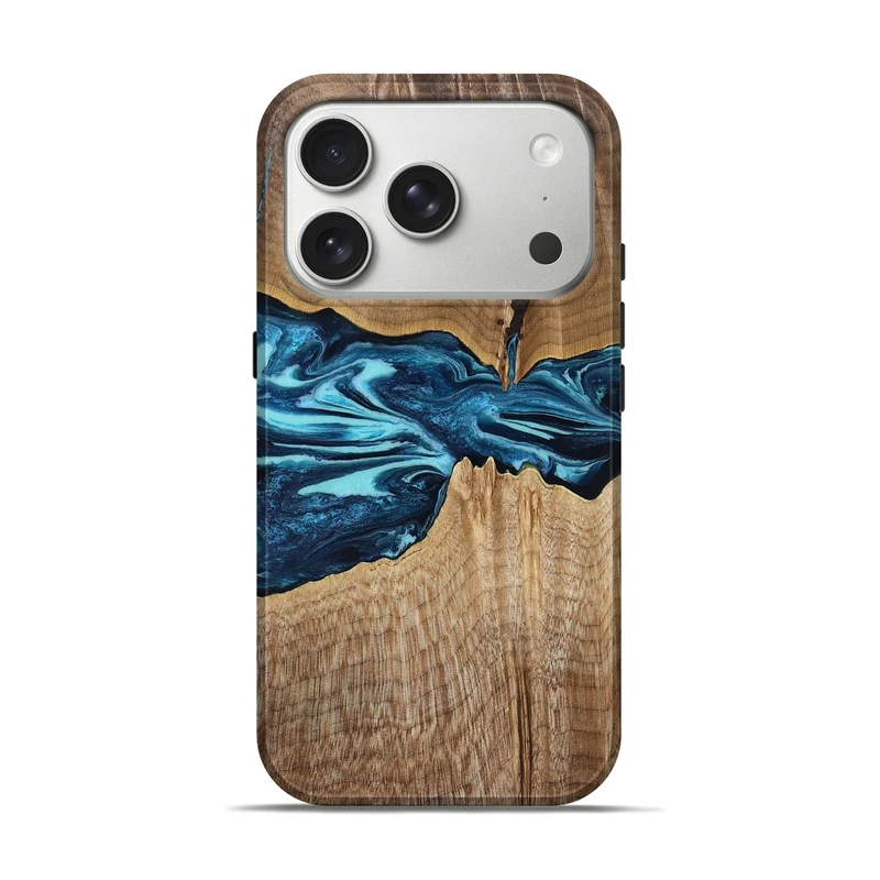 iPhone 17 Pro Wood Live Edge Phone Case - Zackary (Blue, 829804)